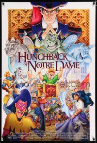 3b367 HUNCHBACK OF NOTRE DAME DS 1sh '96 Walt Disney, Victor Hugo, art of cast on parade!