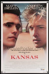 3b420 KANSAS 1sh '88 huge close-up image of Matt Dillon & Andrew McCarthy!