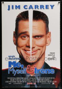 3b481 ME, MYSELF & IRENE style A advance DS 1sh '00 wacky portrait image of two-faced Jim Carrey!