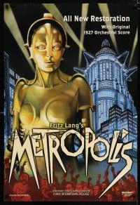 3b487 METROPOLIS DS 1sh R02 Fritz Lang classic, great art of female robot & city!