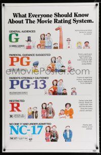 3b509 MOVIE RATING SYSTEM 1sh '90 helpful MPAA guide, cool artwork by Clarke!