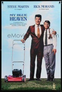 3b519 MY BLUE HEAVEN DS 1sh '90 wacky image of Steve Martin in crazy suit hugging Rick Moranis!