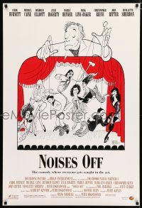 3b533 NOISES OFF DS 1sh '92 great wacky Al Hirschfeld art of cast as puppets!