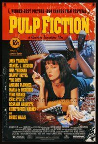 3b593 PULP FICTION 1sh '94 Tarantino, sexy Uma Thurman smoking in bed!