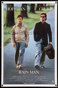 3b602 RAIN MAN advance 1sh '88 Tom Cruise & autistic Dustin Hoffman, directed by Barry Levinson!