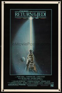 3b618 RETURN OF THE JEDI 1sh '83 George Lucas classic, art of hands holding lightsaber!