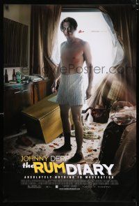 3b643 RUM DIARY DS 1sh '11 great image of Johnny Depp in trashed room, Aaron Eckhart!