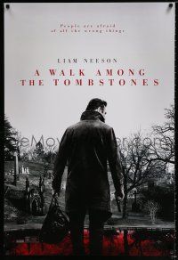 3b796 WALK AMONG THE TOMBSTONES teaser DS 1sh '14 Liam Neeson in graveyard w/gun!