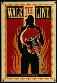 3b797 WALK THE LINE style A teaser 1sh '05 Shepard Fairey art of Phoenix as Johnny Cash!