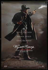 3b840 WYATT EARP DS 1sh '94 cool image of Kevin Costner in the title role firing gun!