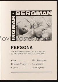 3c715 PERSONA Swiss program '66 Liv Ullmann & Bibi Andersson, Ingmar Bergman classic, different!