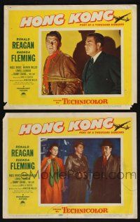 3d960 HONG KONG 2 LCs '51 Ronald Reagan & sexy Rhonda Fleming in Asia, Marvin Miller!
