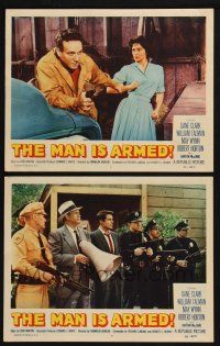 3d970 MAN IS ARMED 2 LCs '56 Dane Clark with gun, sexy May Wyn, cool police action!