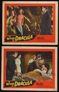 3d981 RETURN OF DRACULA 2 LCs '58 couple menaced by creepy vampire Francis Lederer, more!