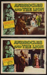 3d843 ANDROCLES & THE LION 5 LCs '52 Victor Mature, beautiful Jean Simmons, cool border art of lion
