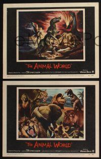 3d900 ANIMAL WORLD 3 LCs '56 Irwin Allen, great special fx image & artwork of dinosaurs!