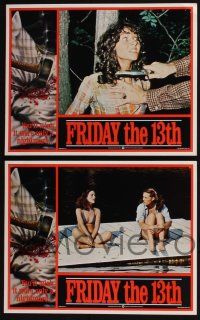 3d246 FRIDAY THE 13th 8 int'l LCs '80 Kevin Bacon, horror slasher images, border art by Joann!
