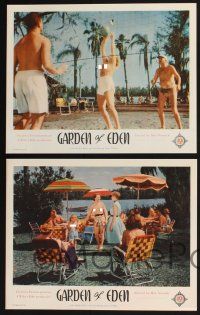 3d255 GARDEN OF EDEN 8 LCs '54 Florida nudist camp on the beach + topless female volleyball!