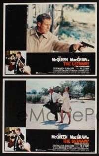 3d259 GETAWAY 8 int'l LCs R80 Steve McQueen, Ali McGraw, action scenes, directed by Sam Peckinpah!
