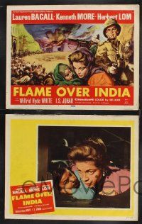 3d483 NORTH WEST FRONTIER 8 LCs '60 sexy Lauren Bacall & soldier Kenneth More, Flame Over India!