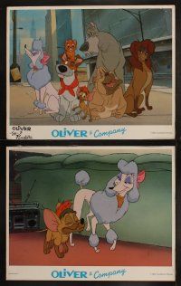 3d492 OLIVER & COMPANY 8 LCs '88 cartoon images of Walt Disney cats & dogs in New York City!