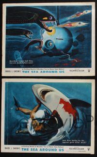 3d826 SEA AROUND US 6 LCs '53 really cool artwork images of scuba divers and undersea creatures!