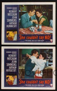 3d592 SHE COULDN'T SAY NO 8 LCs '54 sexy short-haired Jean Simmons, Dr. Robert Mitchum!
