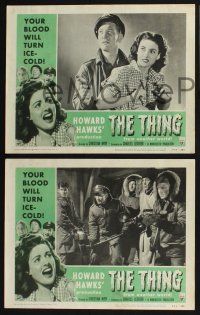 3d922 THING 3 LCs R54 Howard Hawks classic horror, Tobey & Sheridan close up + group shots!