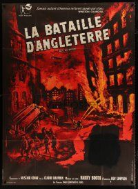 3e356 BLITZ ON BRITAIN French 1p '60 Mascii art of firefighters & blazing inferno in World War II!