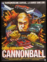 3e366 CANNONBALL French 1p '76 David Carradine, different trans-am car racing art by Trambouze!