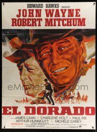 3e408 EL DORADO French 1p '66 best different art of John Wayne & Robert Mitchum by Landi!