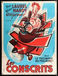 3e420 FLYING DEUCES French 1p R50s different Seguin art of Stan Laurel & Oliver Hardy in airplane!