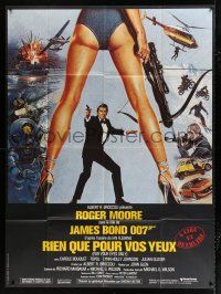 3e422 FOR YOUR EYES ONLY French 1p '81 art of Roger Moore as James Bond by Brian Bysouth!