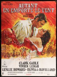 3e431 GONE WITH THE WIND French 1p R60s Terpning art of Gable & Vivien Leigh over burning Atlanta!