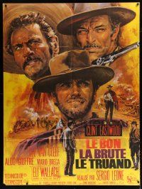 3e432 GOOD, THE BAD & THE UGLY French 1p R70s Clint Eastwood, Lee Van Cleef, Sergio Leone, cool art!