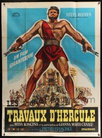 3e445 HERCULES French 1p R61 great artwork of the world's mightiest man Steve Reeves!