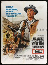 3e447 HOMBRE French 1p '67 Martin Ritt, completely different art of Paul Newman by Boris Grinsson!