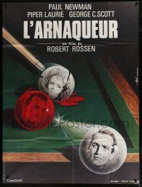 3e451 HUSTLER French 1p R82 best art of Paul Newman, Piper Laurie & George C. Scott by Mascii!
