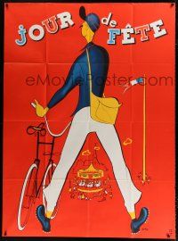 3e465 JOUR DE FETE French 1p R60s great art of postman Jacques Tati with bicycle by Rene Peron!