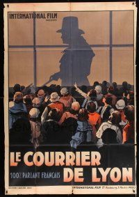 3e477 L'AFFAIRE DU COURRIER DE LYON French 1p '37 wonderful art of crowd staring at silhouette!