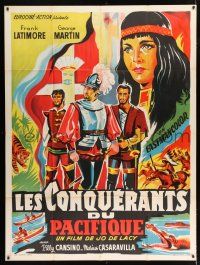 3e496 LOS CONQUISTADORES DEL PACIFICO French 1p '63 art of Spanish conquerors & Native Americans!