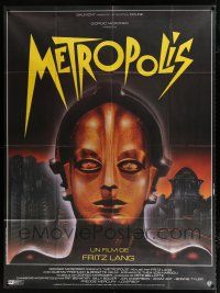 3e521 METROPOLIS French 1p R84 Fritz Lang classic, different robot art by Phillippe!