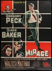 3e524 MIRAGE French 1p '65 cool different art of amnesiac Gregory Peck & Diane Baker!