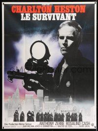 3e544 OMEGA MAN French 1p '71 best different image of Charlton Heston with huge gun over city!
