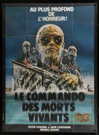 3e590 SHOCK WAVES French 1p '77 Peter Cushing, cool art of wacky ocean zombies terrorizing boat!
