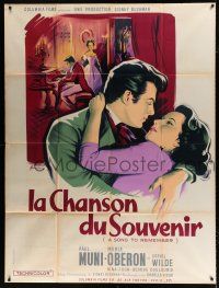 3e595 SONG TO REMEMBER French 1p R50s romantic art of Cornel Wilde & Merle Oberon by Grinsson!