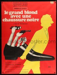 3e612 TALL BLOND MAN WITH ONE BLACK SHOE style B French 1p '72 wacky artwork by Herve Morvan!