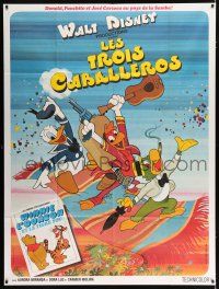 3e619 THREE CABALLEROS French 1p R70s great artwork of Donald Duck, Panchito & Joe Carioca!