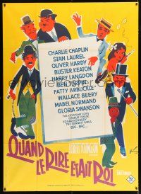 3e640 WHEN COMEDY WAS KING French 1p '60 Grinsson art of Chaplin, Keaton, Laurel & Hardy, Langdon!