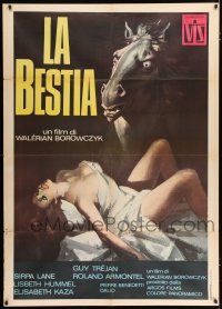 3e128 BEAST Italian 1p '76 wild artwork of crazed horse over sexy half-naked woman!